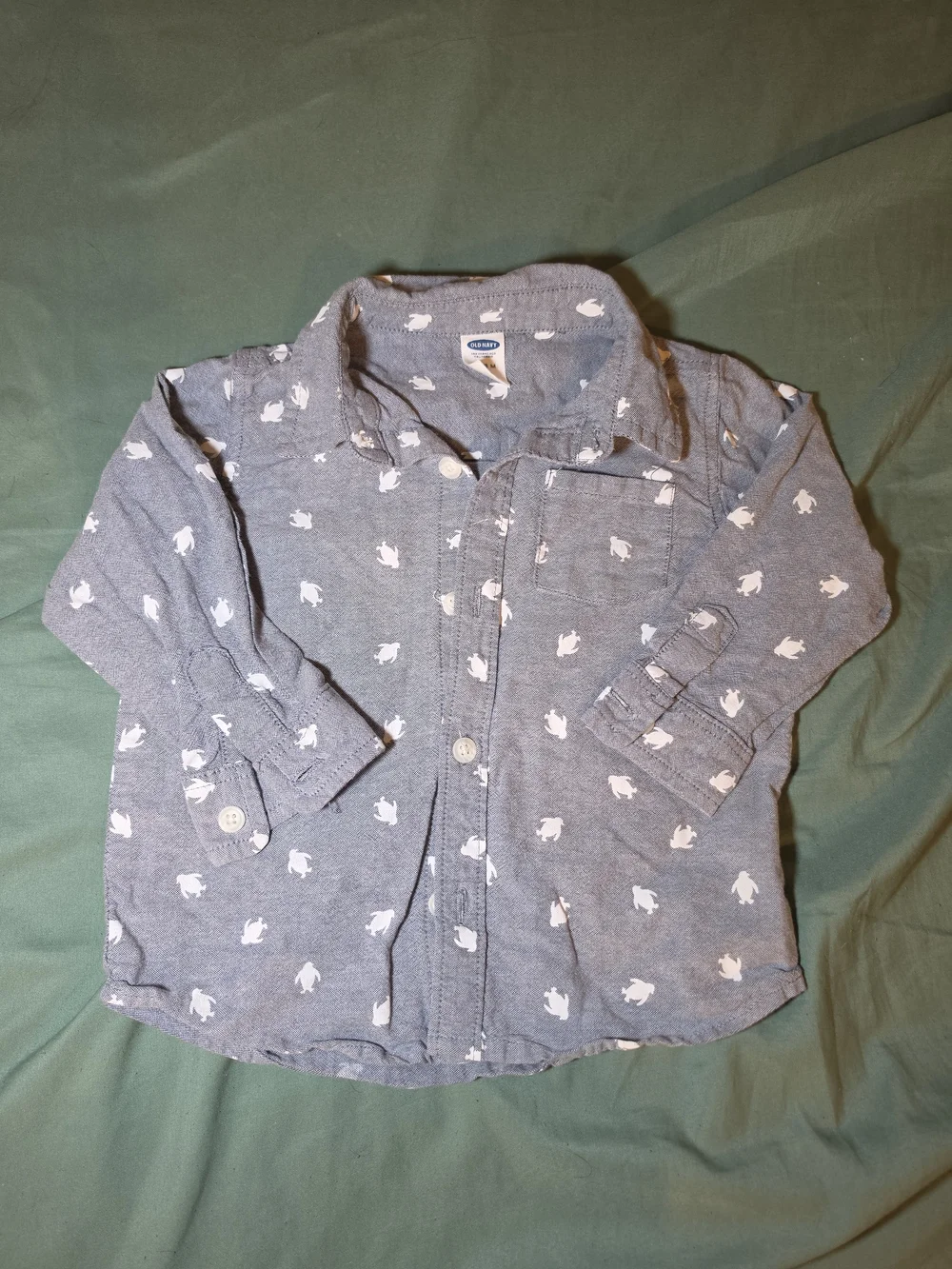 Carter's Blue Penguin-Print Button-Up Shirt for Kids